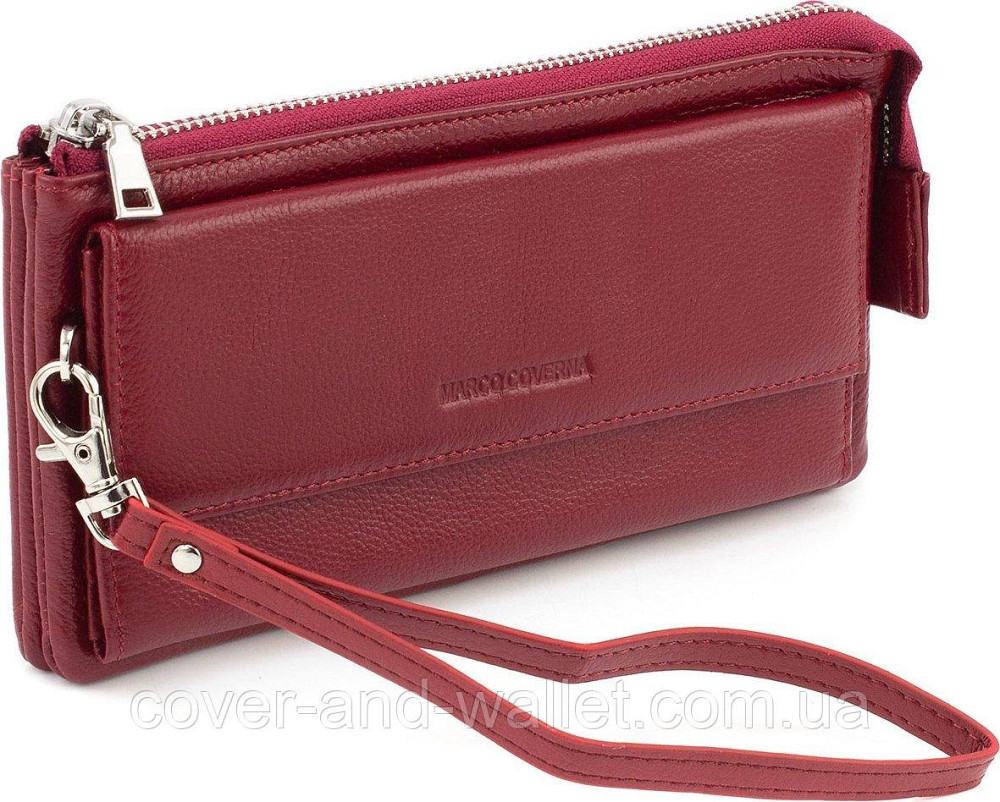 Женский кожаный кошелек клатч красного цвета на магнитах и молнии Marco Coverna MC 6052-2 Бордовый Киев - изображение 5