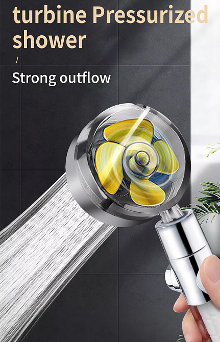 Насадка для душа с пропеллером и фильтром, держатель, шланг (1,5м). Воронка для душа поворотная. Водосберегающая воронка Киев - изображение 6