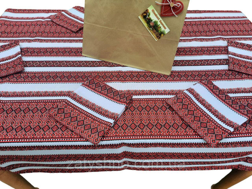 Червона скатертина з серветками машинна вишивка 230*140 Київ - фото 7