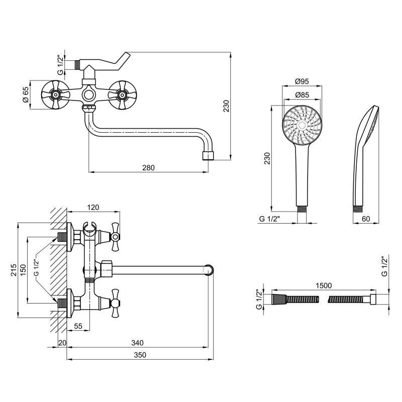 Змішувач для ванни Lidz (CRM) 75 21 140S New з душовим гарнітуром Київ - фото 2