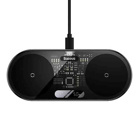 Бездротовий зарядний пристрій Baseus цифровий LED Display 2in1 20W, колір чорний універсальні version WXSX010101 Одеса