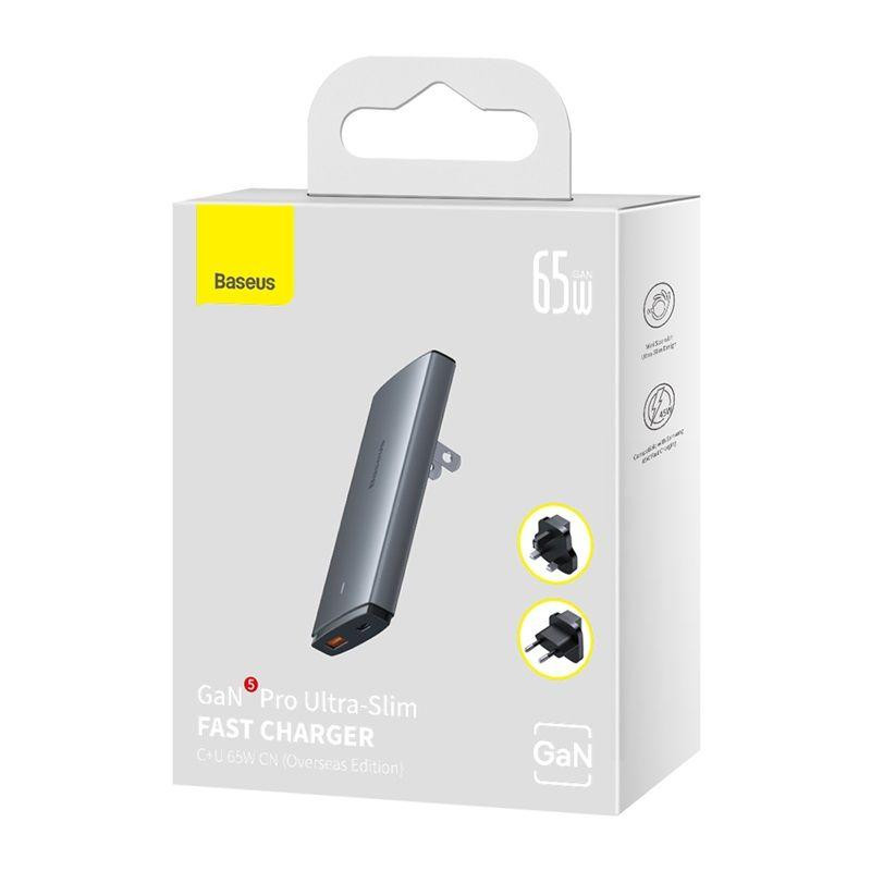 Мережевий зарядний пристрій Baseus GaN5 Pro Ultra-Slim Fast Charger C+U 65W Gray((With Mini White Cable Type-C CCGP150113 Одеса - фото 2