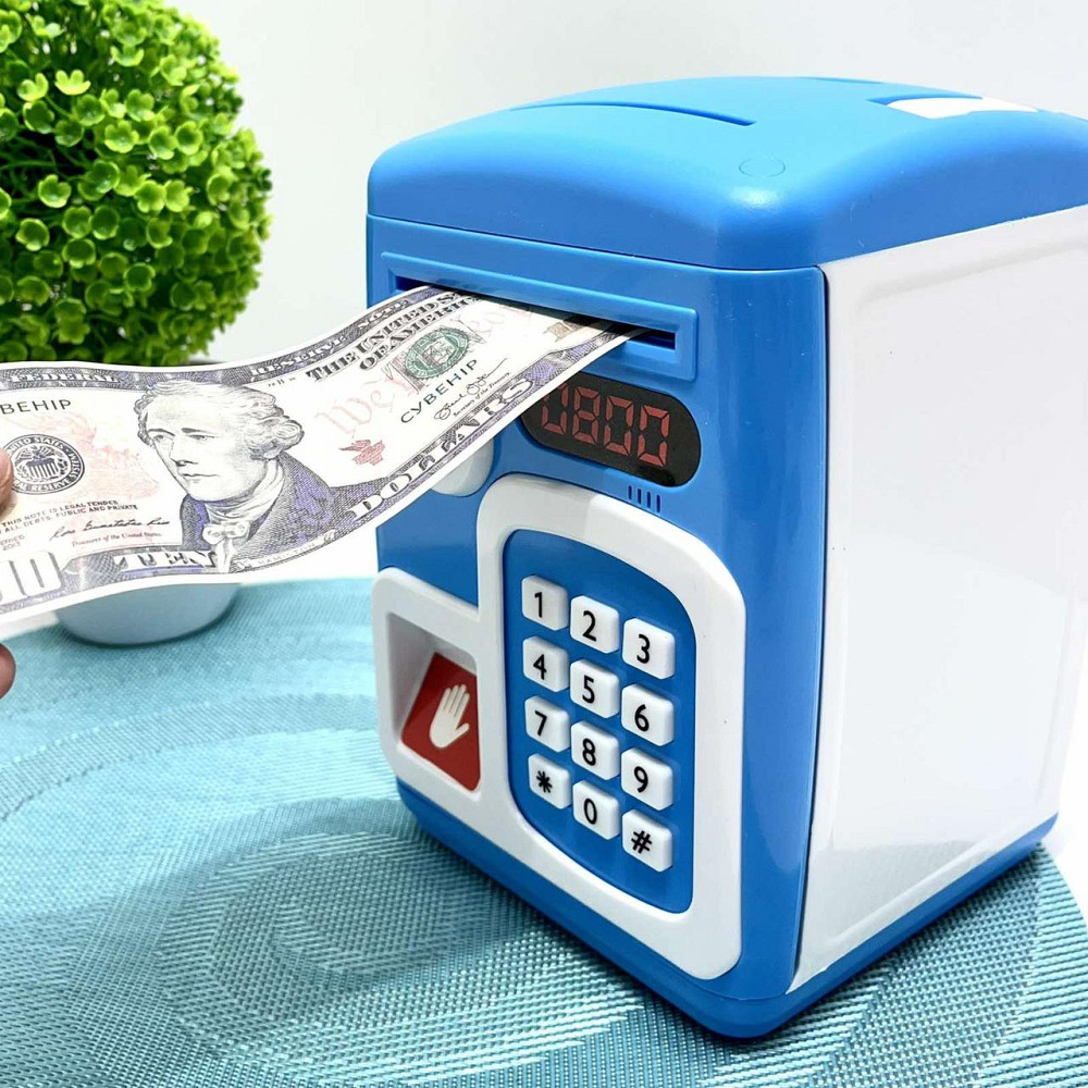 Сейф-скарбничка дитяча зі сканером відбитка пальця та кодовим замком затягує купюри звук підсвічування Синій (MK 5411) Чернігів - фото 5