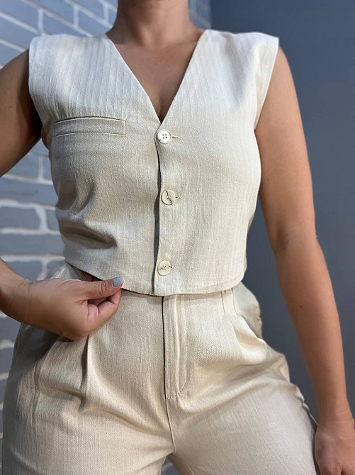 Жилет жіночий Mix Ray 40470 з гудзиками льон молочний, молочний, M Київ - фото 8