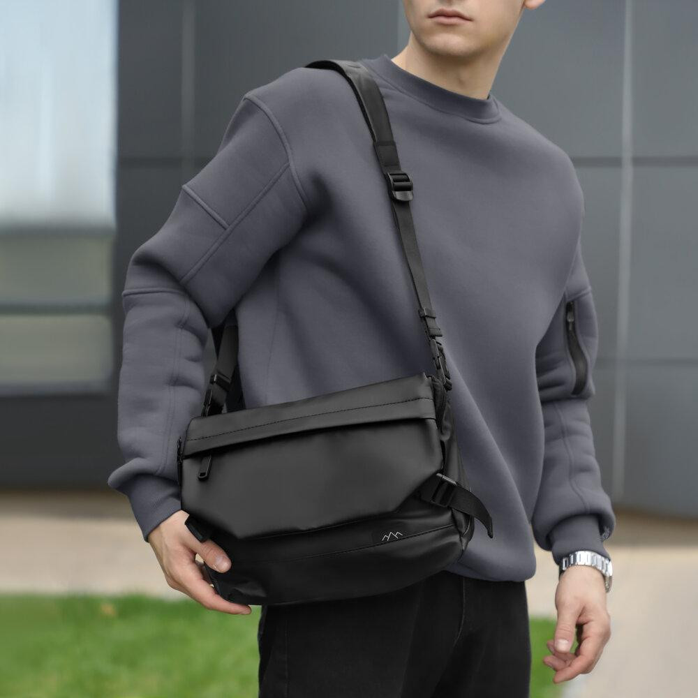 Чоловіча чорна сумка з кишенями на замку Pobedov Modest Київ - фото 1