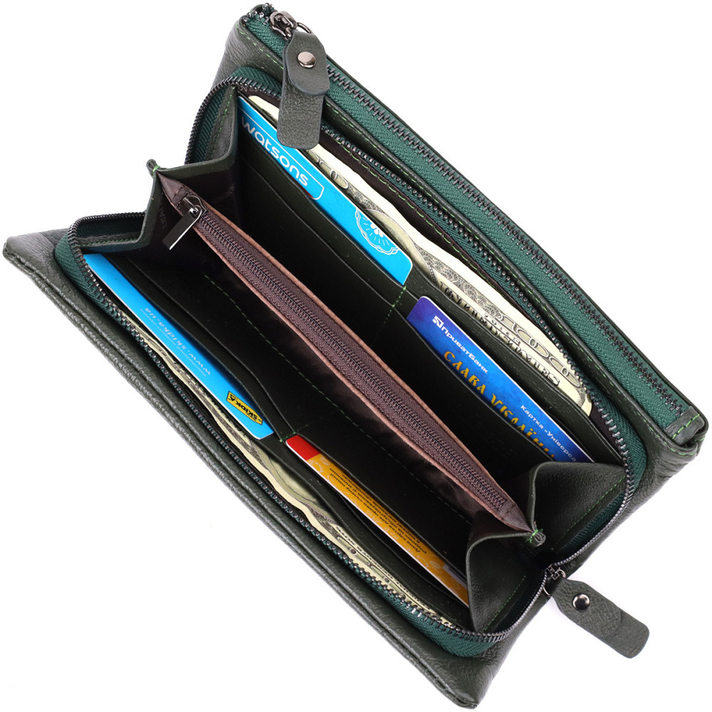 Зручний гаманець для жінок з ременем з натуральної шкіри ST Leather 23104 Зелений Київ - фото 6