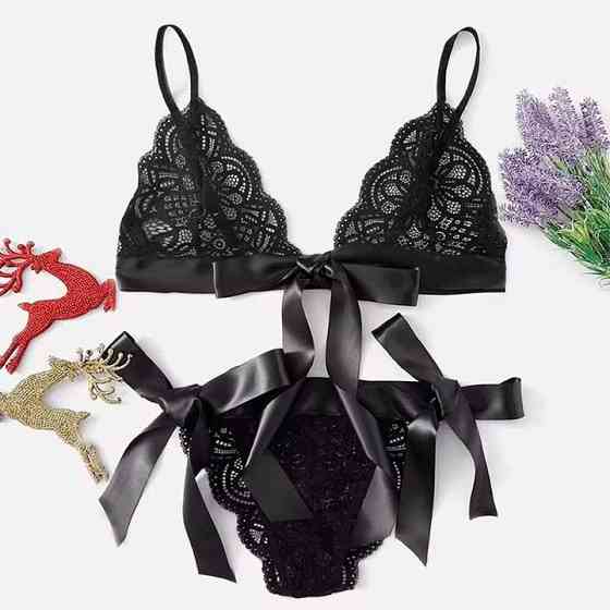 Еротичний мереживний комплект на зав'язках чорний — M/L/XL — Еротична білизна Вінниця