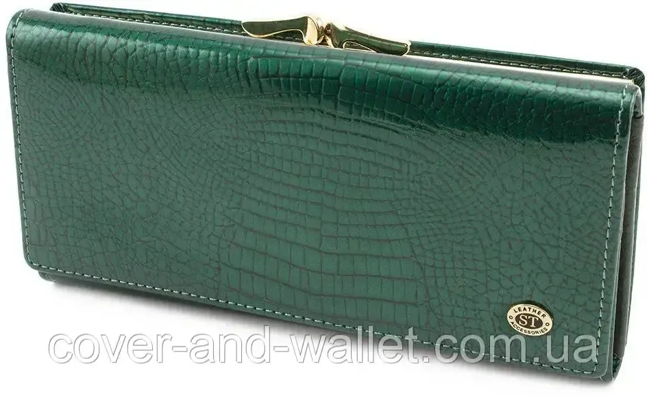 Класичний лаковий жіночий гаманець із натуральної шкіри з монетницею ST 3001 Київ - фото 1