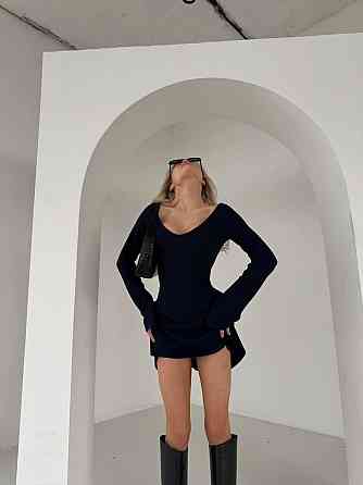 Женская романтичная теплая мини-платье из ангоры-рубчик Темно-синий, 42/44 Одесса