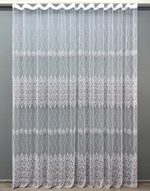 Тюль VR-Textil 1856т Фатин с вышивкой Корд и люрексом Холодный белый с пудровым 300х270 см (40-197) Киев - изображение 2