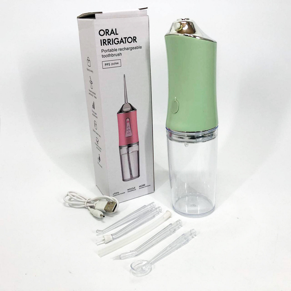 Ирригатор для чистки зубов и полости рта Oral Irrigator с аккумулятором и сменными насадками. Цвет: зеленый VD-91 Львов - изображение 9