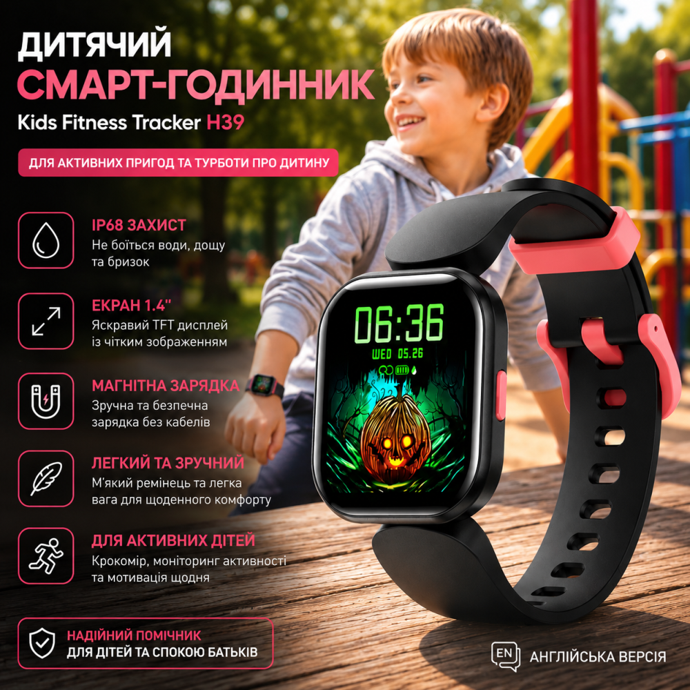 Детские смарт-часы Kids Fitness Tracker H39 Фиолетовые (IP68, Экран 1.4