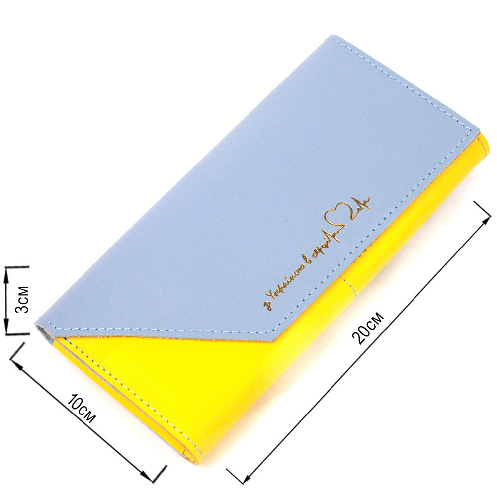 Вместительный женский кожаный кошелек комби двух цветов Сердце GRANDE PELLE 16740 Желто-голубой Киев - изображение 9