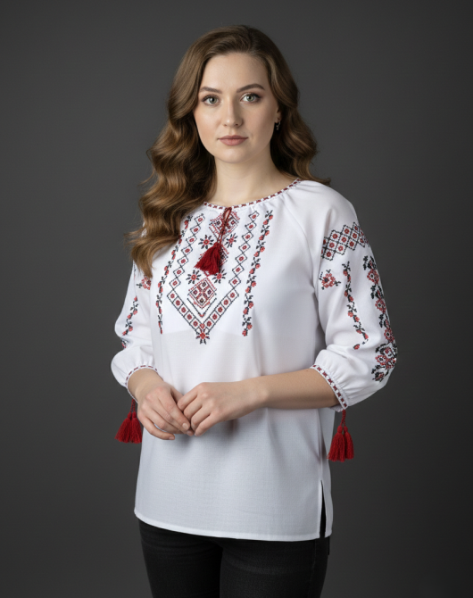 Вишиванка з домотканого полотна з геометричним орнаментом у традиційних кольорах. 58 Київ - фото 1