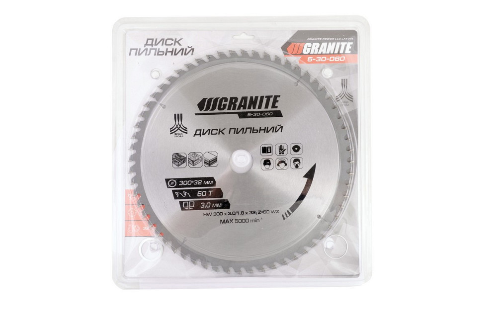 Диск пильний GRANITE для дерева з твердосплавними напайками 300х32х60Т адаптер 32-30/32-25.4 5100 об/хв Рівне - фото 4