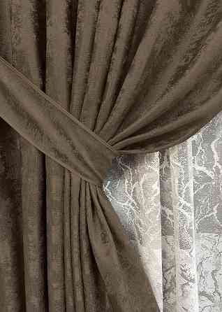 Комплект штор VR-Textil Жаккард Мрамор 150х270 2шт и Тюль 600х270 1203ш-1668т Коричневый с белым 71-119/5 Киев