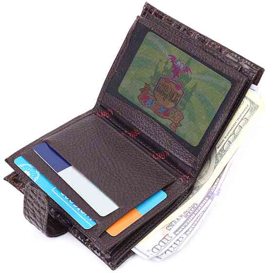 Компактный мужской кошелек из натуральной кожи с тиснением под крокодила KARYA 21386 Коричневый Киев