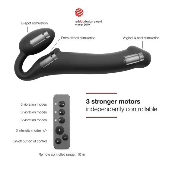 Безремінний страпон з вібрацією Strap-On-Me Vibrating Black L, діаметр 3,7см, пульт ДК, регульований Львів