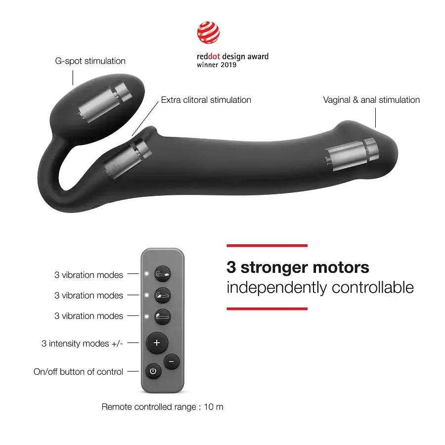 Безремінний страпон з вібрацією Strap-On-Me Vibrating Black L, діаметр 3,7см, пульт ДК, регульований Львов - изображение 2