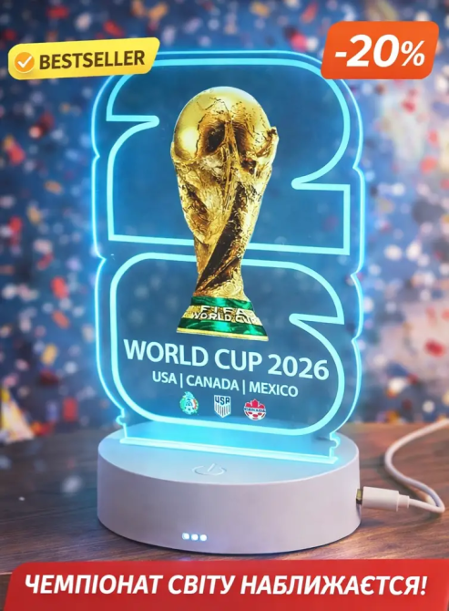 LED светильник World Cup 2026 3D с RGB-подсветкой, ночник Кубок мира, подарок футбольному фанату Киев - изображение 3