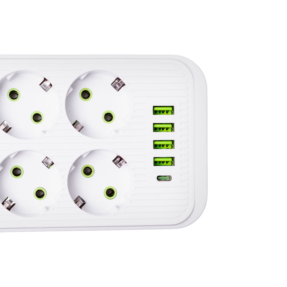 Мережевий фільтрподовжувач F06U на 6 розеток 4 USB 1 Type-C та кнопкою відключення  5 м Білий HP-5-25 Київ - фото 12