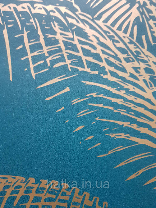 Шпалери вінілові на флізеліні Rasch Clasik 0,53х10 листя пальми яскраві золотисті на бірюзовому Київ - фото 4