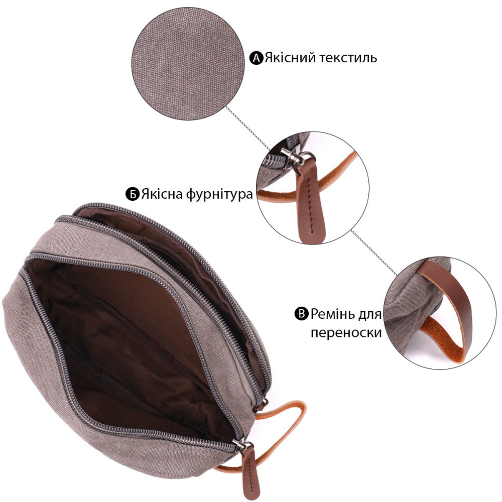 Удобная мужская барсетка на два отделения из качественного текстиля Vintage 22230 Серый Киев - изображение 4