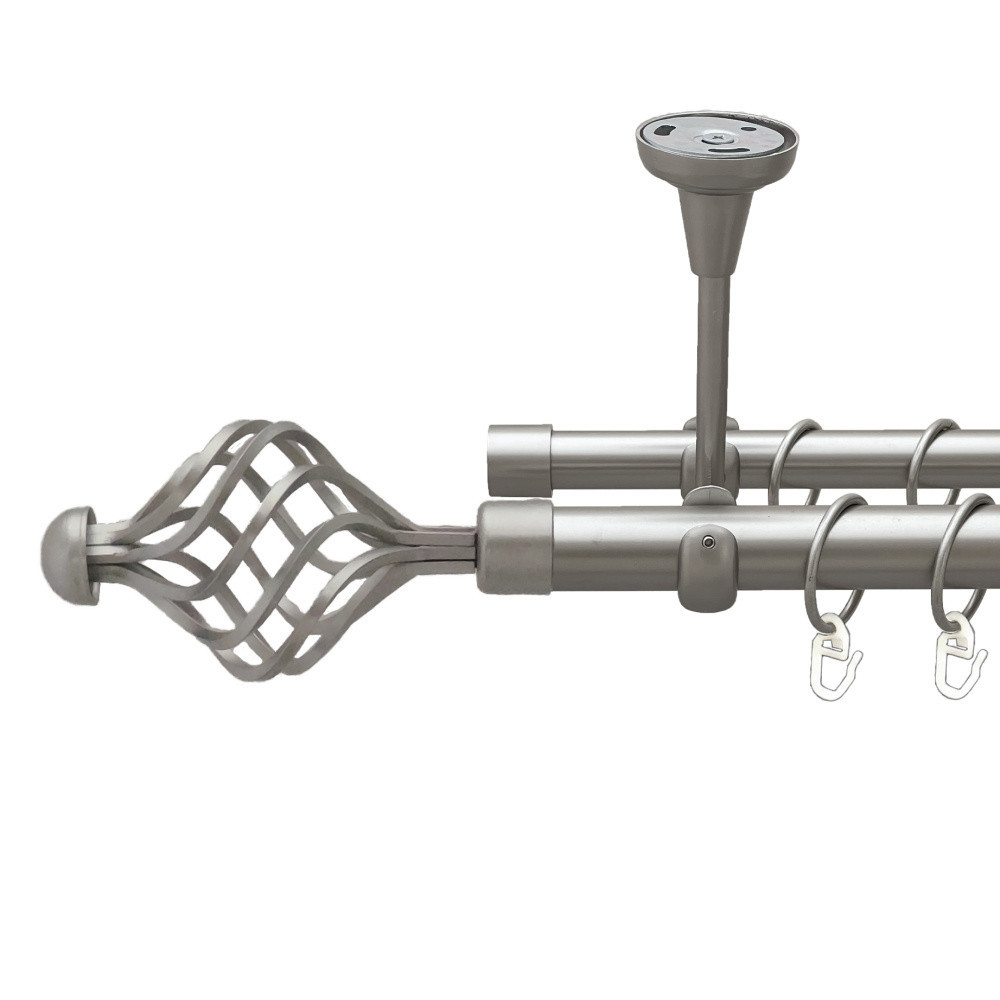 Карниз Orvit Арезо металевий дворядний відкритий до стелі гладка труба кільце металеве Сатин 25\19 мм 300 см (00-00023867) Львів - фото 1