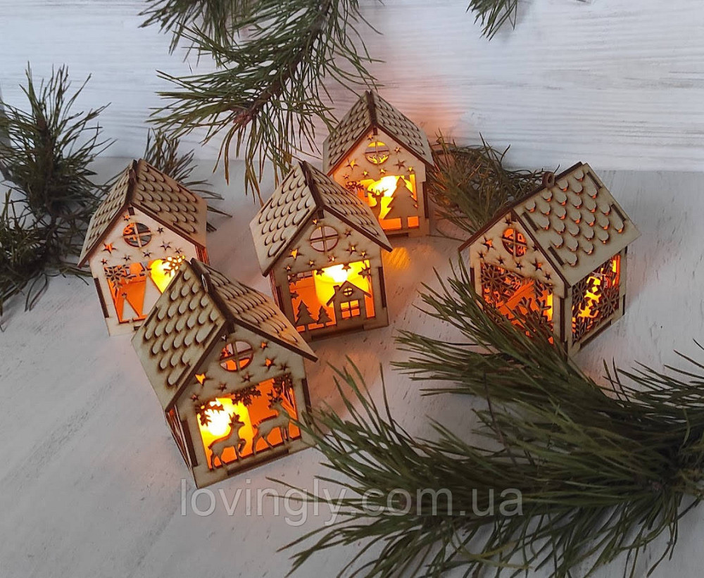 Эко-домик из дерева с LED подсветкой 13 см -креативный подарок и зимний декор Ирпень - изображение 6