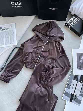 Женский прогулочный оверсайз костюм двойка: кофта и штаны турецкий велюр. Шоколадный Одесса