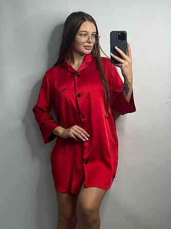 Женская ночная рубашка удлиненная шелковая XL Красный Харьков