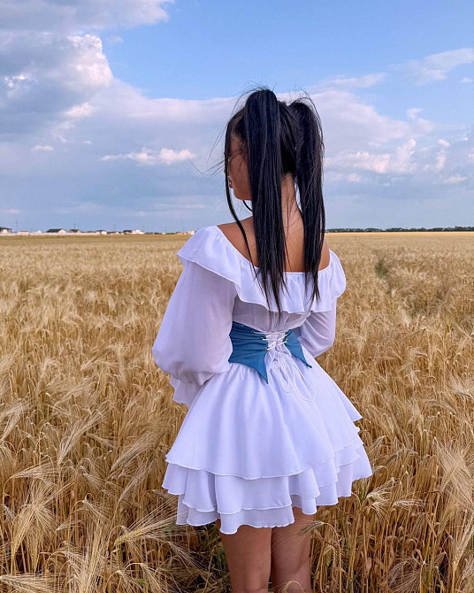 Женское нежное воздушное платье с корсетом крепшифон + джинс бенгалин 46/48, Белый Одесса - изображение 5