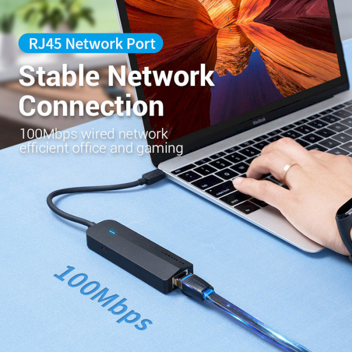 Хаб адаптер перехідник Vention USB-C - USB 3.0*3 / RJ45 / Micro-B HUB 0.15M Black ABS Type TGPBB Одеса - фото 7