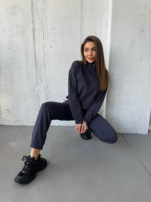 Жіночий повсякденний костюм-двійка: кофта та штани двохнитка-петля Графіт, 48 Одеса - фото 8