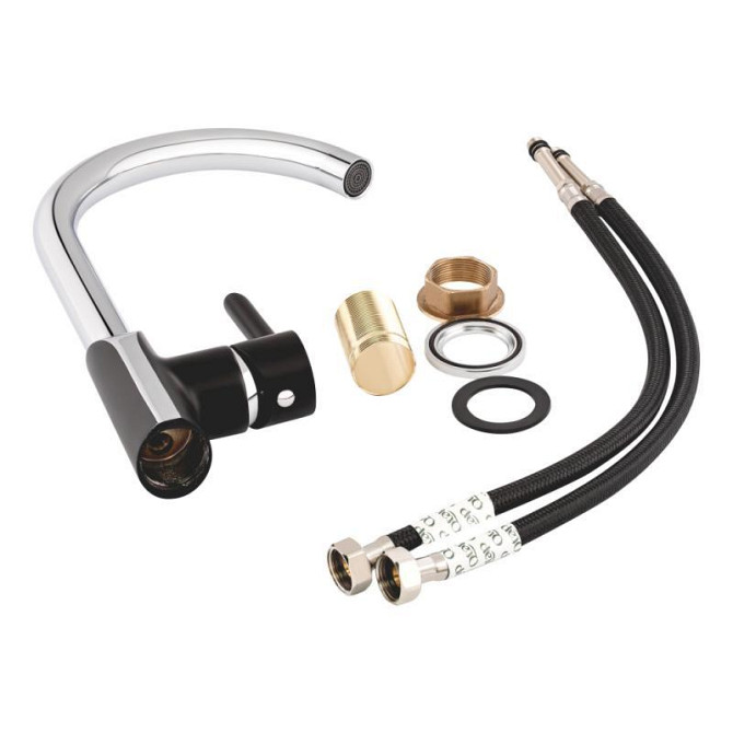 Змішувач для кухні з латуні Qtap Grand QTGRABCR007F Chrome/Black Харків - фото 7