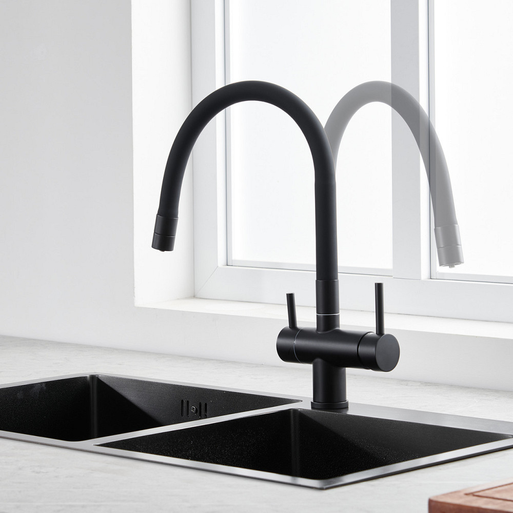 Кухонний змішувач Koer KB-72002-05 з виходом для питної води латунь чорний  (KR3384) Чернівці - фото 2