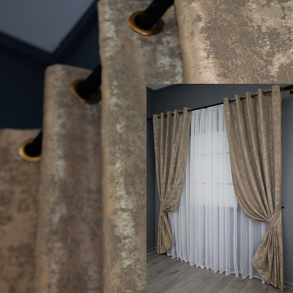 Комплект штор на люверсах VR-Textil Жаккард Sultan YL № 1207ш Капучино 150х250 см 2 шт (37-0058) Киев - изображение 1