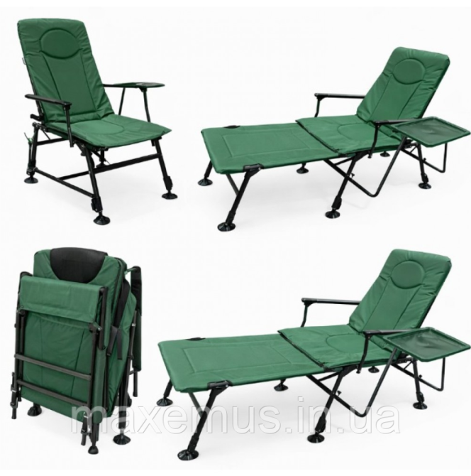 Карповое раскладное кресло-лежак для рыбалки со столиком и подставкой Bonro B-23 Зеленое (до 120 кг) Мостиська - фото 9