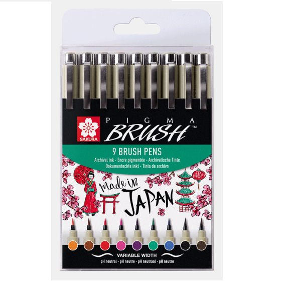 Набір лайнерів-пензлів PIGMA Brush 9кол Sakura Київ