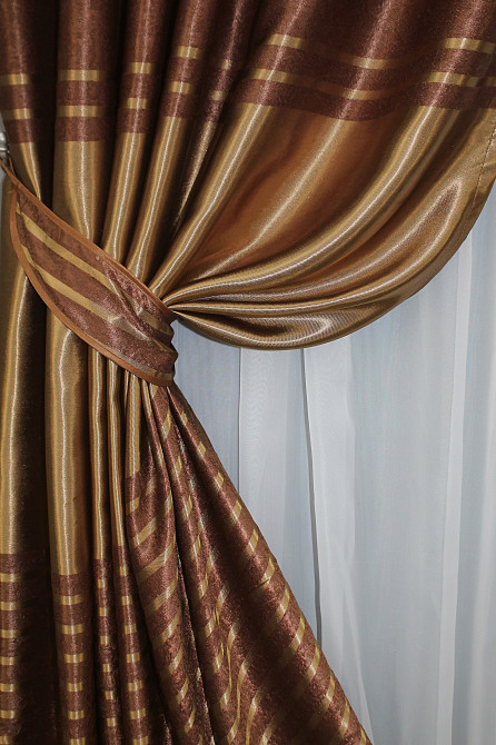 Комплект готових штор VR-Textil Софт № 1392ш Коричневий з золотистим 150х270 см 2 шт (33-0253) Київ - фото 4