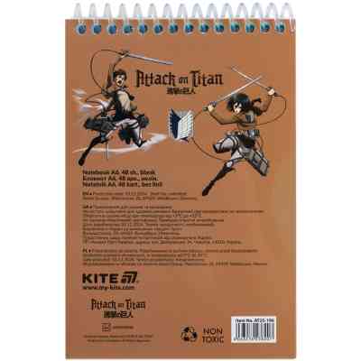 Блокнот Kite на спирали Attack on Titan А6, 48 листов, нелинованный (AT25-196) Винница