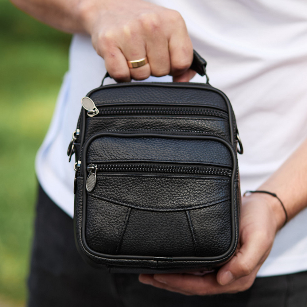 Чоловіча шкіряна сумка-барсетка Tiding Bag чорна Київ - фото 7