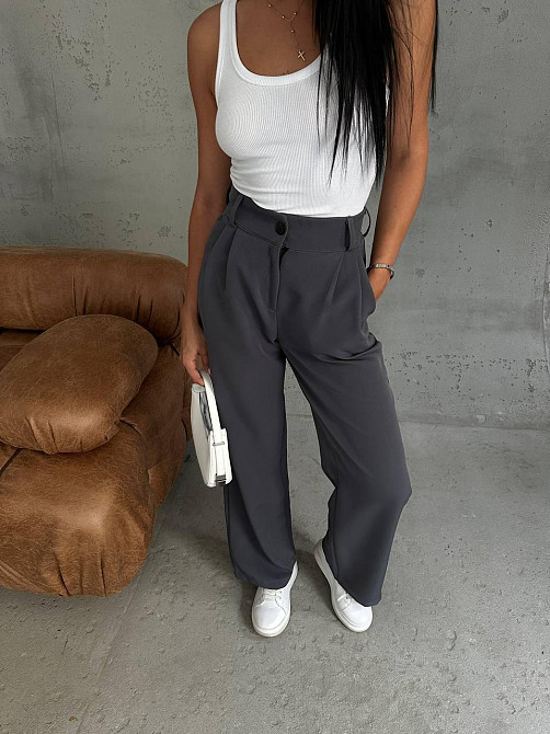 Жіночі базові штани палаццо костюмка Графіт, 46/48 Одеса - фото 1