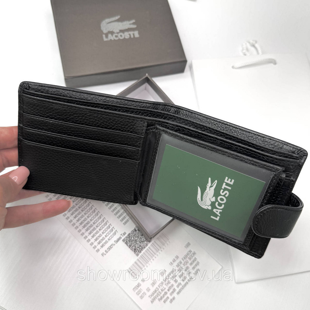 Чоловічий брендовий гаманець із натуральної шкіри на кнопці Lacoste (6605) Київ - фото 6