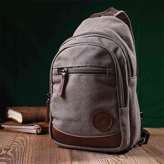 Мужская текстильная сумка через плечо с уплотненной спинкой Серый (Vintage) Киев