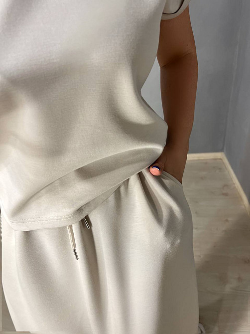 Костюм женский A-N 26067 футболка с длинной юбкой оверсайз, бежевый, one size Киев - изображение 2