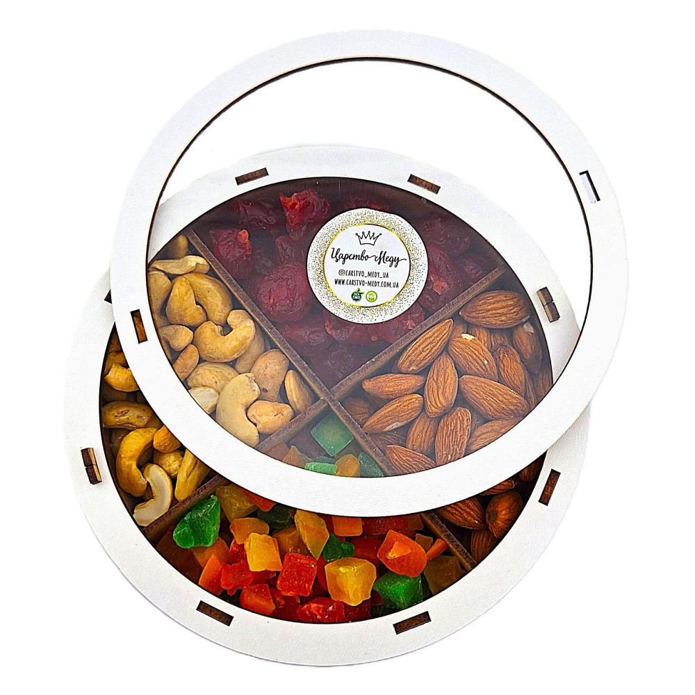 Суміш горіхів і сухофрукти 350 грамів, в круглій дерев'яній коробці. Одеса - фото 1