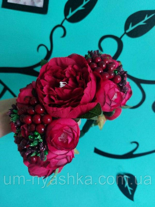Ободок обруч з квітами "Піони великий вишневий" Кривий Ріг - фото 4