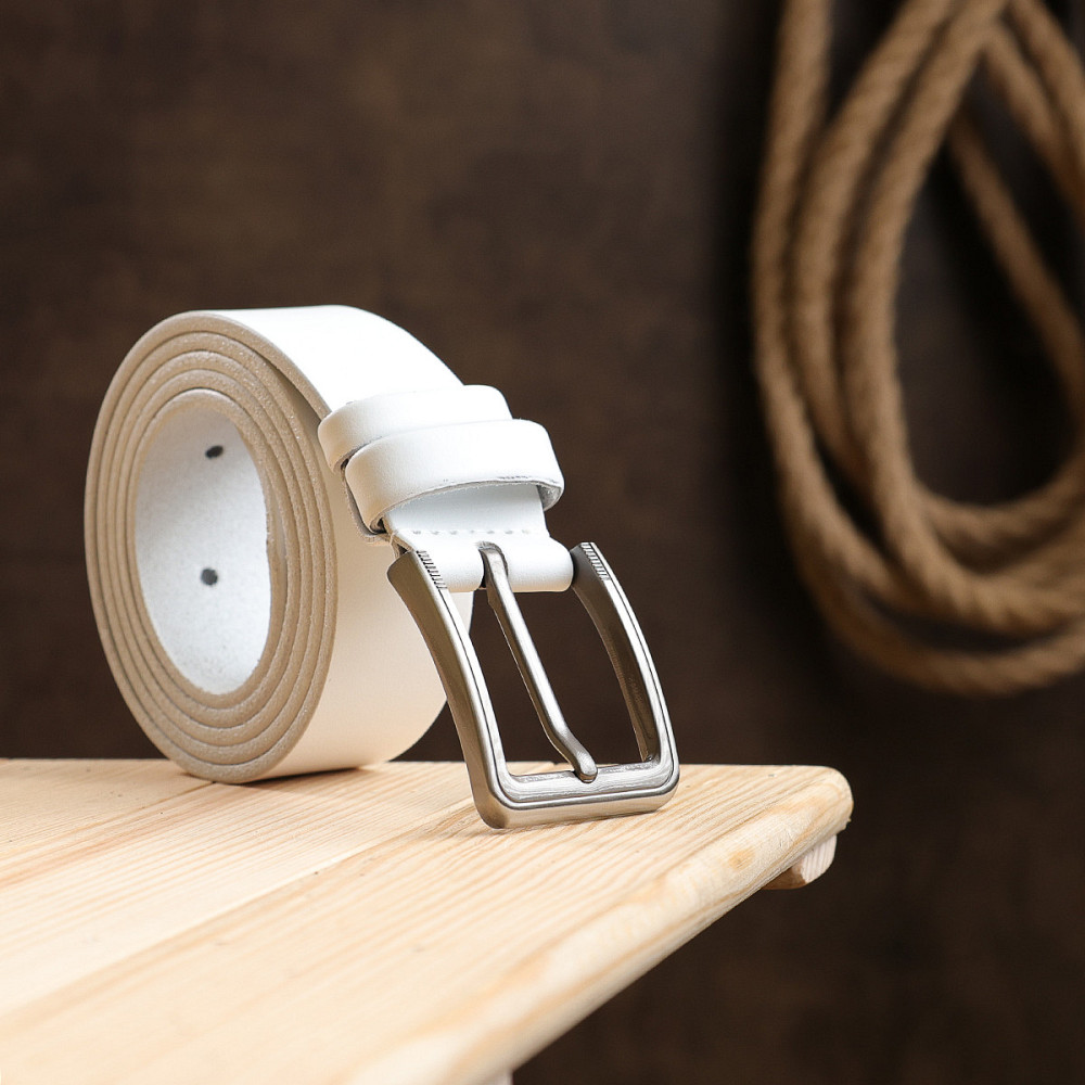 Гладкий стильний чоловічий ремінь Vintage 20718 Білий Київ - фото 8