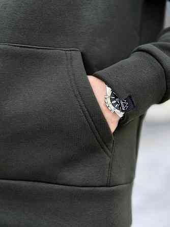 Тепле чоловіче худі на флісі з капюшоном хакі Pobedov 008 ЗИМА Київ